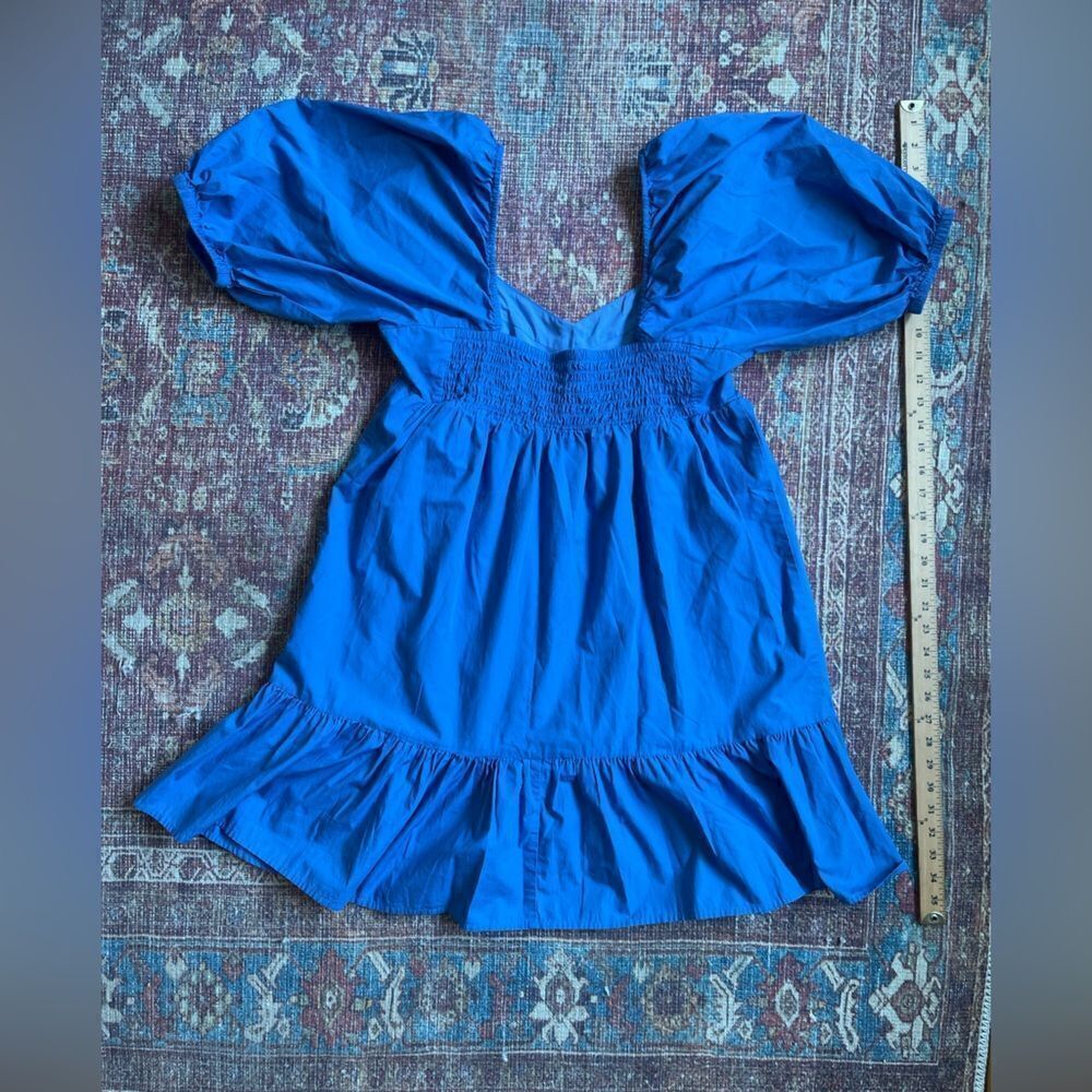 Banana Republic SmallPetite Blue Women’s Baby doll ruched Blue Puff Sleeve Dress - Picture 8 of 9